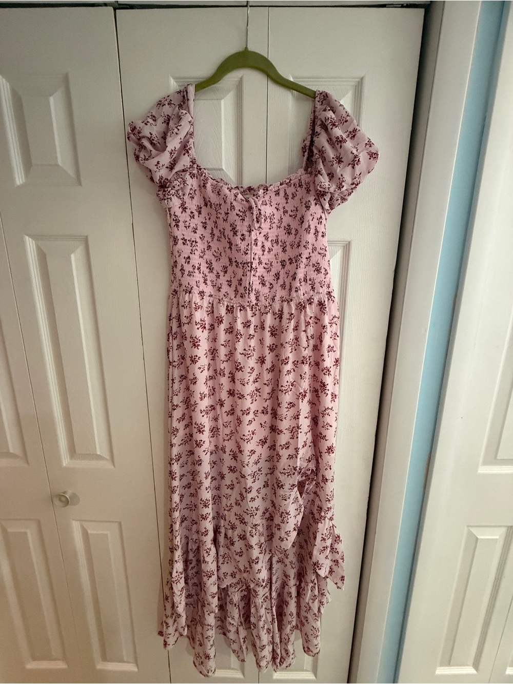 Francesca's Collections Pink Floral Puff-Sleeve Maxi Dress